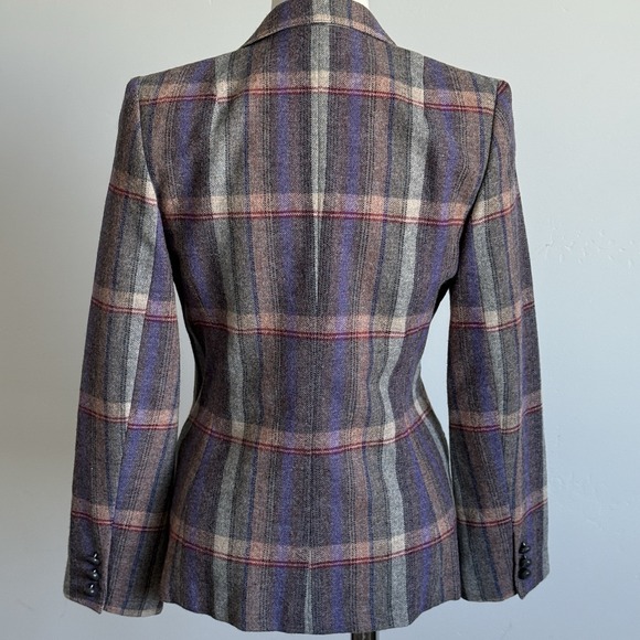 VTG Retro Prep Wool Plaid Blazer Womans 8 Preppy New England Old Money Mod - Picture 3 of 10